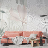 Botanical wall mural in dining room with contemporary furniture