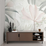 Palm leaf wallpaper bringing nature into home office space