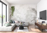 Hallway with subtle palm leaf pattern in neutral tones