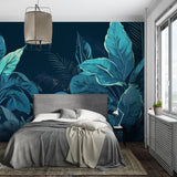 Botanical leaf wallpaper bringing nature into contemporary dining room