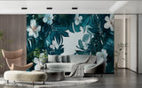 Monstera Leaf Mural adding depth to a home office space