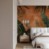 Palm leaf pattern adding depth to stylish restaurant interior