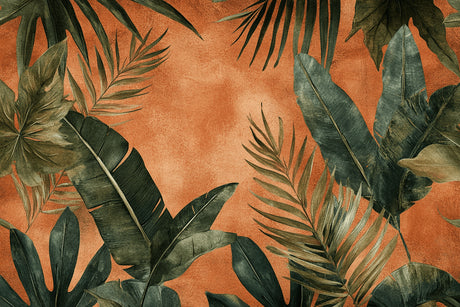 Design file showing detailed palm leaves pattern on terracotta background