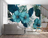 Monstera leaf wallpaper adding fresh style to a dining room with wooden furniture