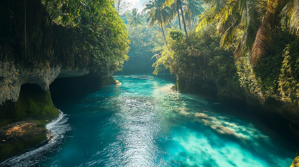 Turquoise lagoon paradise design file showing detailed tropical water and rock formations pattern