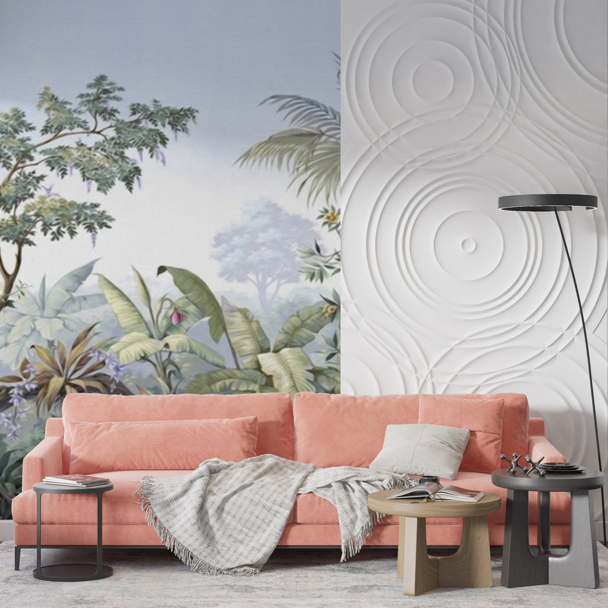 Tropical paradise wallpaper bringing nature indoors in cozy dining room setting