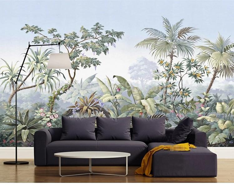 Vintage tropical mural creating stunning accent wall in guest bedroom