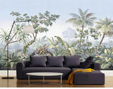 Vintage tropical mural creating stunning accent wall in guest bedroom