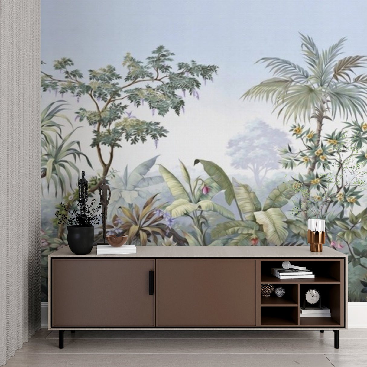 Botanical paradise wallpaper enhancing reading nook with serene atmosphere