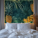 Botanical wall mural with pineapples making a statement in an elegant dining room
