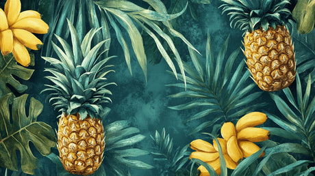 Tropical leaf and golden pineapple pattern design file showing intricate botanical details