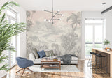 Tropical palm tree wallpaper mural creating a peaceful atmosphere in a modern living room