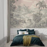 Beige tropical wallpaper creating a relaxing atmosphere in an entrance hall