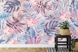 Watercolor monstera wallpaper creating a calm atmosphere in a master bedroom