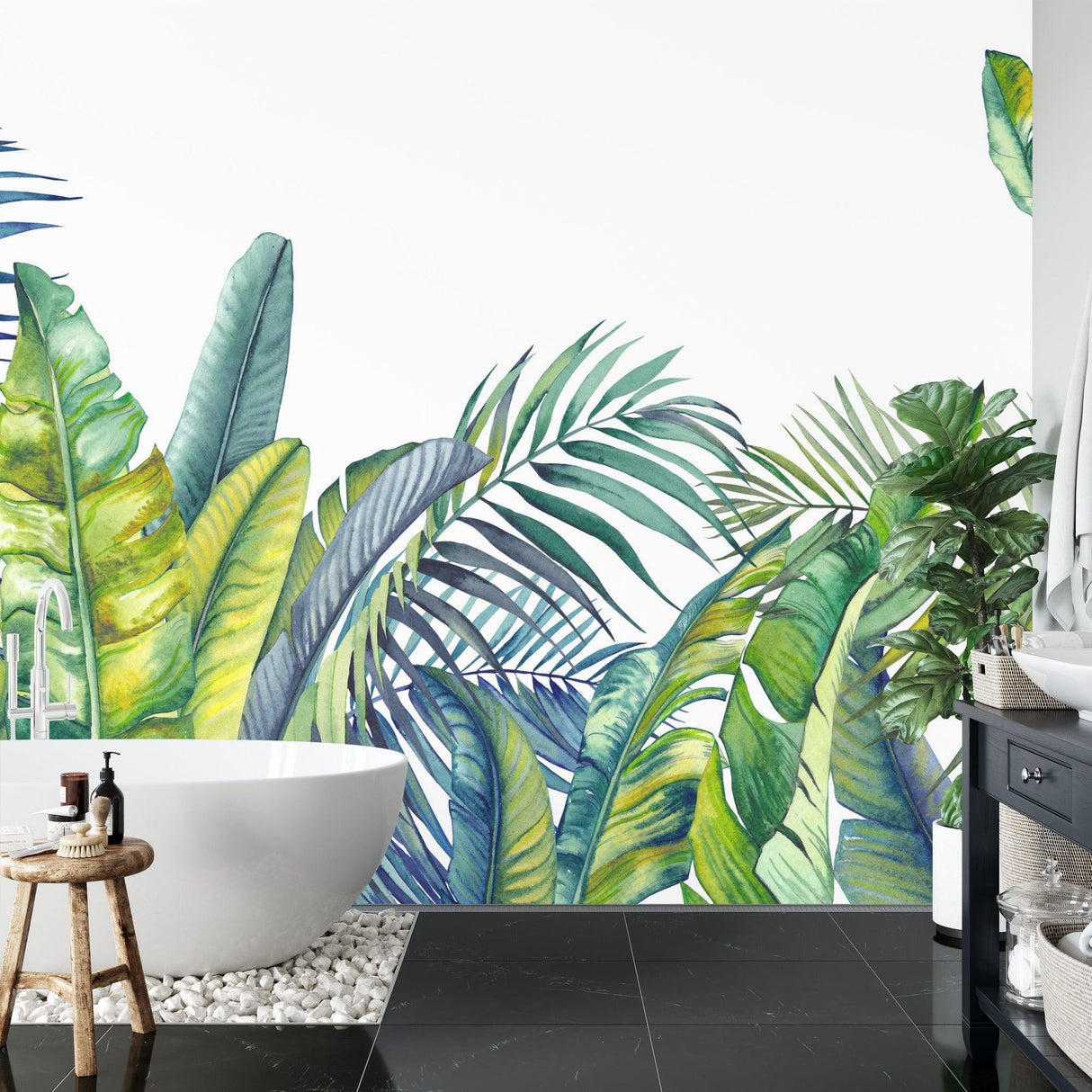 Botanical wall mural bringing fresh energy to home office space