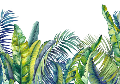 Design file of tropical palm and banana leaves watercolor pattern on white background