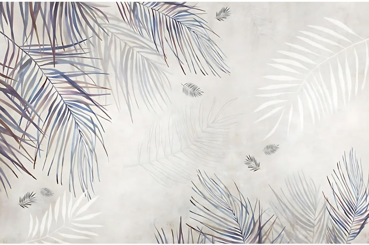 Design file of watercolor palm leaves pattern showing full mural layout and details