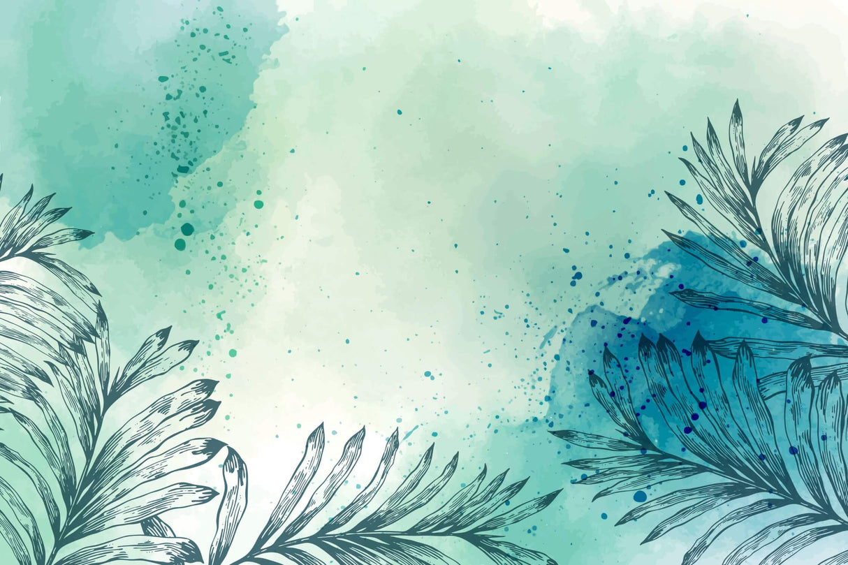Design file of watercolor palm leaves pattern with turquoise background