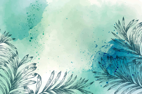 Design file of watercolor palm leaves pattern with turquoise background