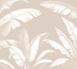 White banana leaves on beige wallpaper design file showing detailed leaf pattern and texture
