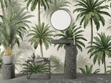 Botanical wall mural showcased in a bright home office with minimal styling