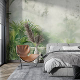 Botanical wall mural showcased in a bright home office with clean lines