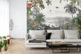 Paradise mural wallpaper enhancing a home office with its vintage botanical style