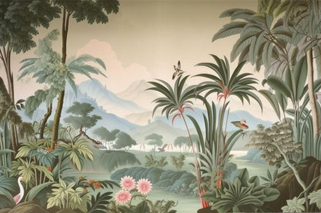 Tropical mountain paradise design file showing detailed vintage botanical pattern and exotic flora
