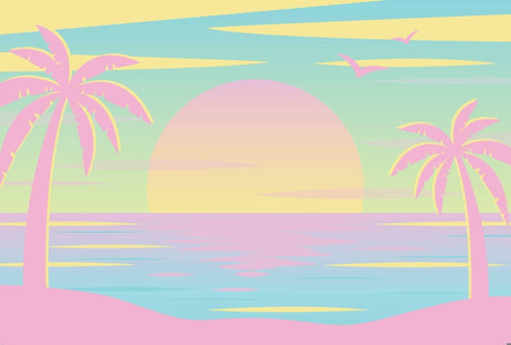 Tropical sunset wallpaper design file showing detailed pastel palm trees and golden sun pattern