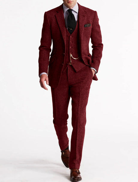 Classic Tweed Three Piece Suit  Brown Herringbone Wool Blend - Product detail 10