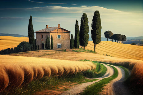 Tuscan landscape design file showing detailed golden fields and cypress trees pattern