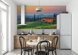 Italian countryside wallpaper transforming a bedroom into a Tuscan retreat