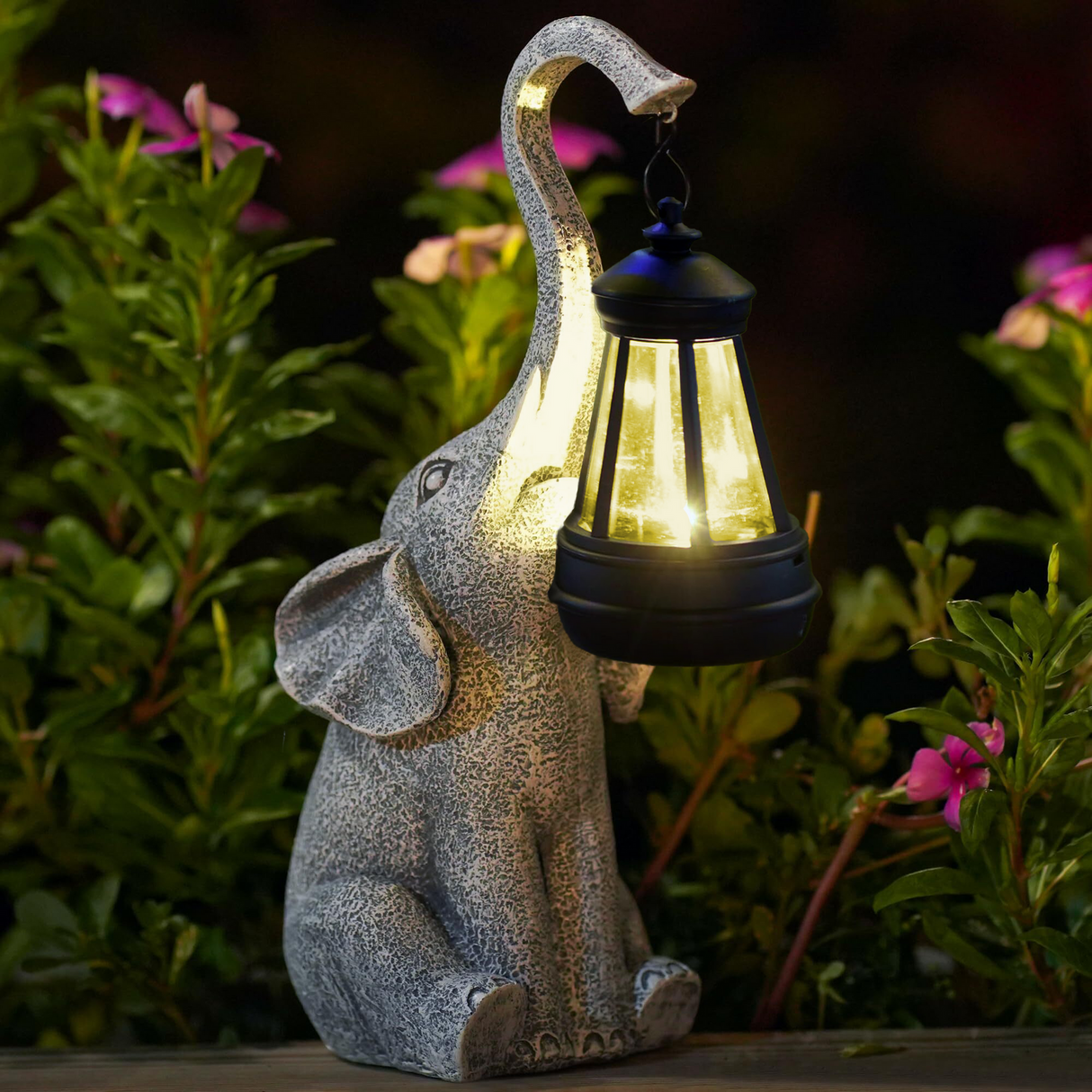 Elephant Solar Garden Light  Decorative Resin Lantern Design - Detailed view