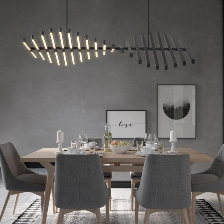 Modern LED Chandelier  Abstract Fishbone Design - Detailed view