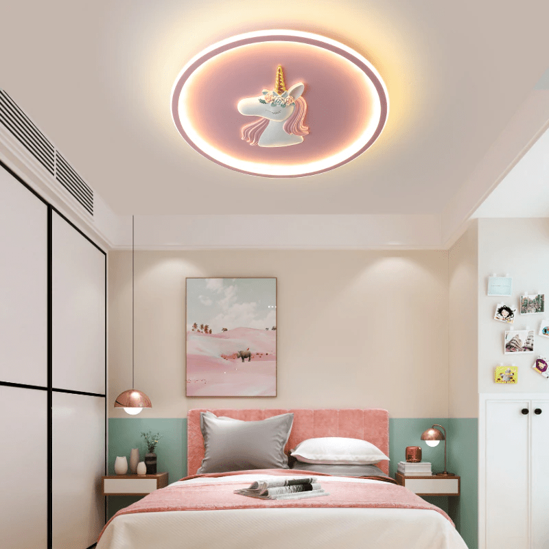 Kids Unicorn Ceiling Light  Pink LED Floral Design - Detailed view