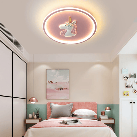 Kids Unicorn Ceiling Light  Pink LED Floral Design - Detailed view