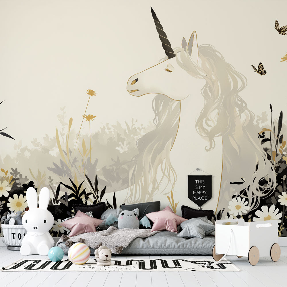 Unicorn Mural Wallpaper  Enchanted Garden with Butterflies - Premium wallpaper design showcase