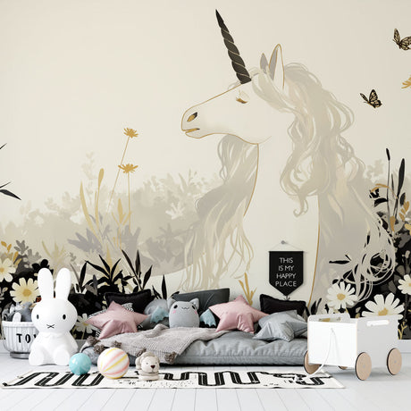 Unicorn Mural Wallpaper  Enchanted Garden with Butterflies - Premium wallpaper design showcase