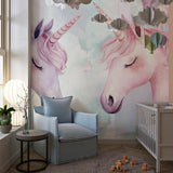 Unicorn wall mural creating magic in a modern children's bedroom