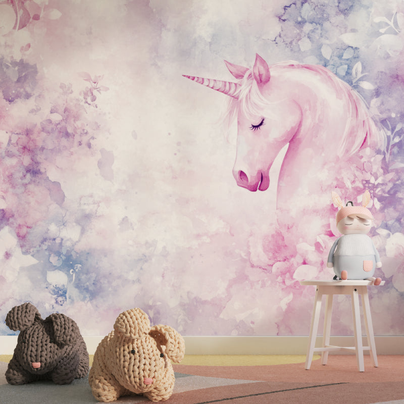 Dreamy unicorn mural wallpaper in a playroom setting