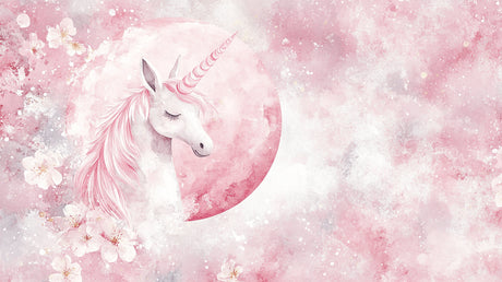 Unicorn mural wallpaper design file showing detailed pink moon and magical clouds pattern