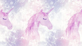 Design file showing detailed pink watercolor unicorn pattern on white background