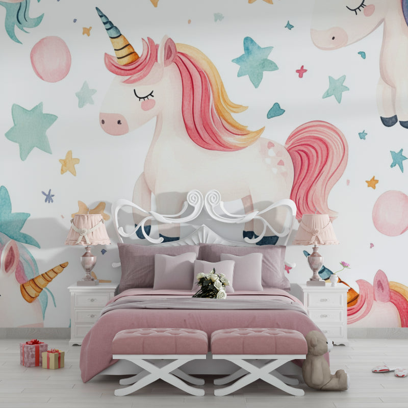 Dreamy unicorn wallpaper creates a soft, peaceful nursery atmosphere with pastel colors