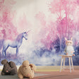 Pink and purple Unicorn Forest Wallpaper transforming a modern kids bedroom with magical atmosphere