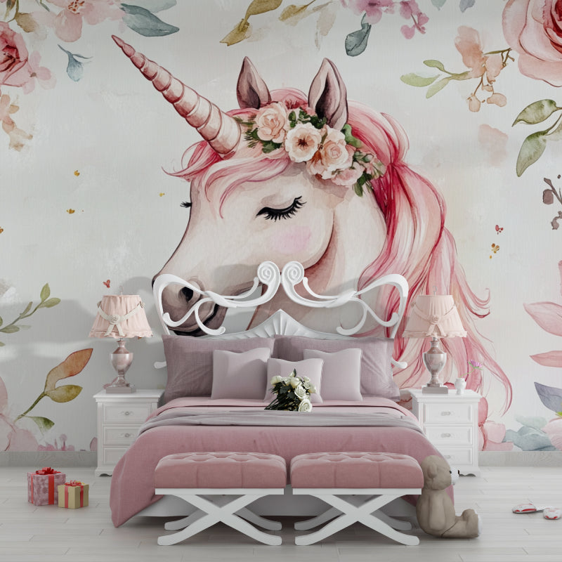 Floral Unicorn Wallpaper transforming a nursery into a magical garden