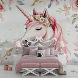 Floral Unicorn Wallpaper transforming a nursery into a magical garden
