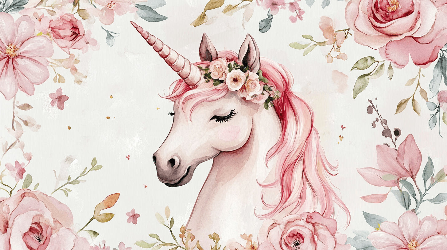 Watercolor Unicorn design file showing detailed floral pattern and soft pink tones