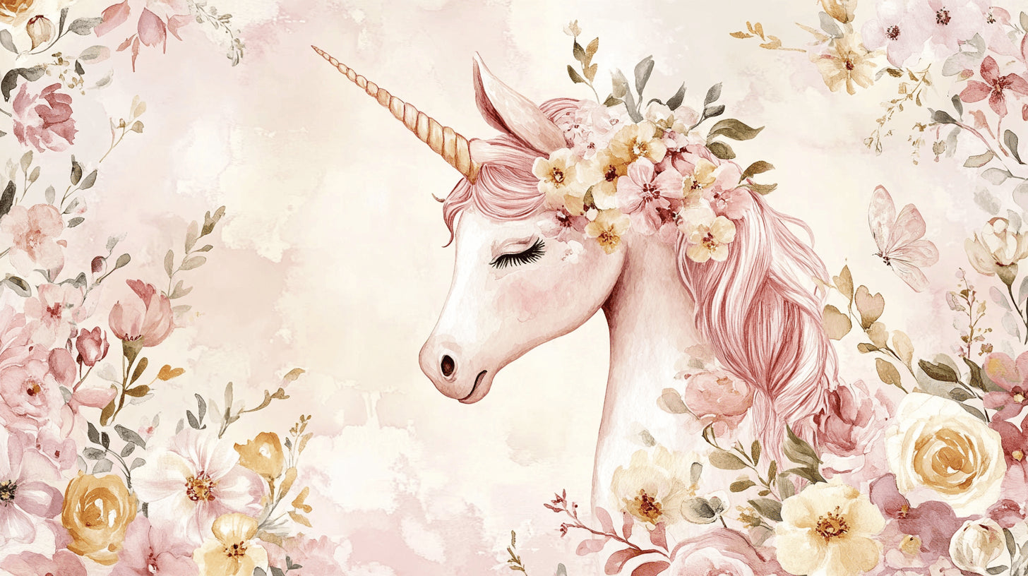 Unicorn and floral watercolor design file showing intricate pink pattern details