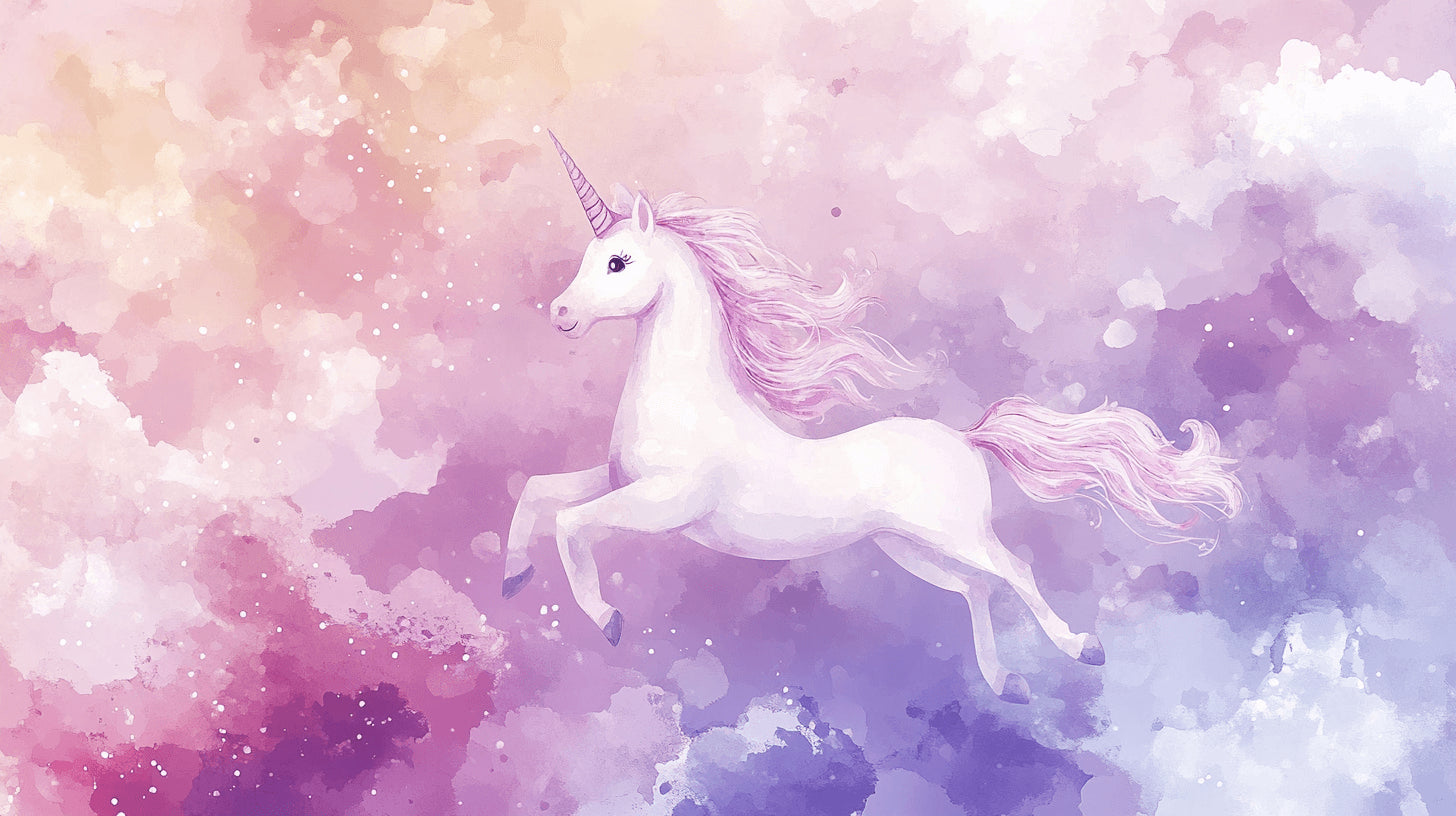 Unicorn wallpaper design file showing detailed watercolor pattern with pink and purple magical elements