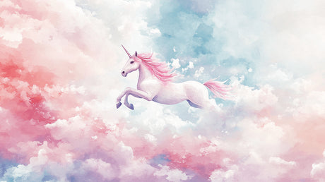 Design file showing detailed unicorn pattern with dreamy pink and blue cloud elements